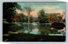 Fort Wayne IN-Indiana, Lake in Lindenwood Cemetery, c1912 Vintage Postcard