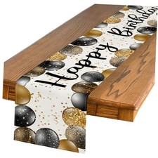 and Golden Balloon Happy Birthday Table Runner, 13" x 72", Table Runner Beige