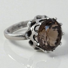 Vintage Mexico Sterling Silver Smoky Quartz Statement Ring Size 7 Large Gem