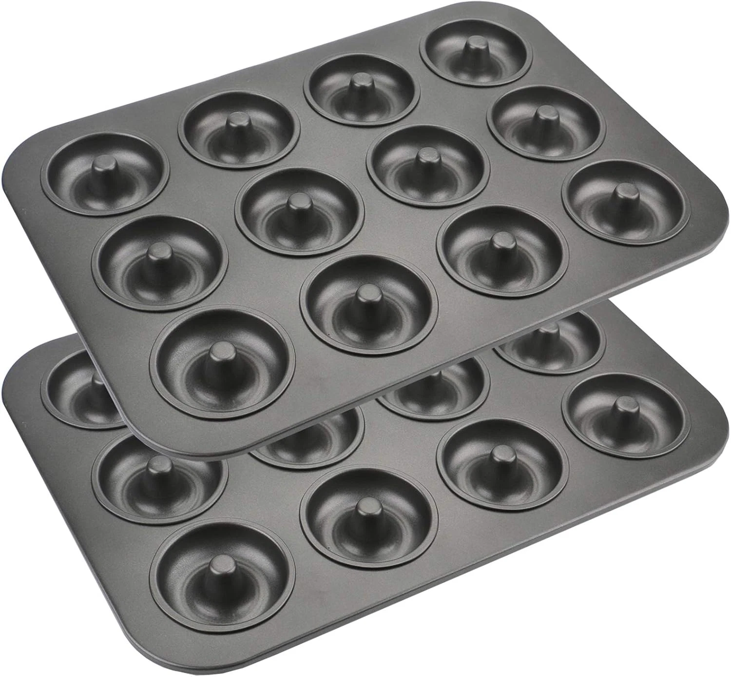 Lawei 2 Pack 12-Cavity Non-Stick Donut Pan, Carbon Steel Donut Baking Pan for Mu
