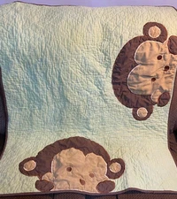 M7 Vintage KIDSLINE Green Cotton Quilted MONKEYS Toddler bed Quilt Comforter