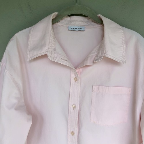 Anine Bing Mika Shirt XS Pink Cotton Poplin Button Up Oversize Preppy Designer - Picture 3 of 16