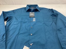 Van Heusen Shirt Mens 16 36 Large Blue Fitted Wrinkle Free Button Up Long Sleeve