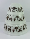 Vtg Pyrex Nesting Mixing Bowls Early American Set Of 3 Rooster Cat Eagle Lantern