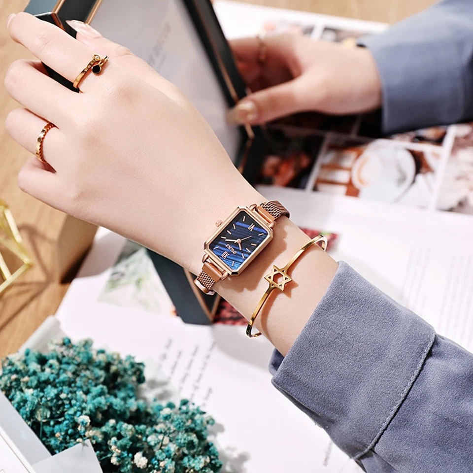 Montre femme style r??tro avec petit cadran carr?? et bracelet vert tendance - Photo 3/4