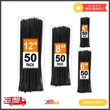 Zip Ties Assorted Sizes 4 6 8 12 Inch, 200 Pack, Black Cable Ties, UV Resistant