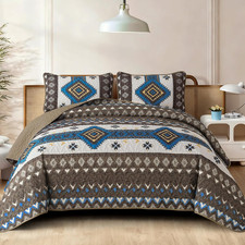 Boho Quilt Set Queen Size, Aztec Western Brown Quilt Bedspread Set, 3 Pieces Boh