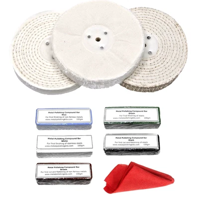 MPK Metal Polishing Wheels Mops Set 6” x 1/2” + Metal Polishing Compound Bars