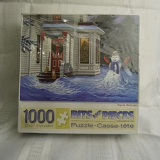 Bits And Pieces Warm Welcome 1000 Piece Puzzle Snowman House Cat Christmas Art