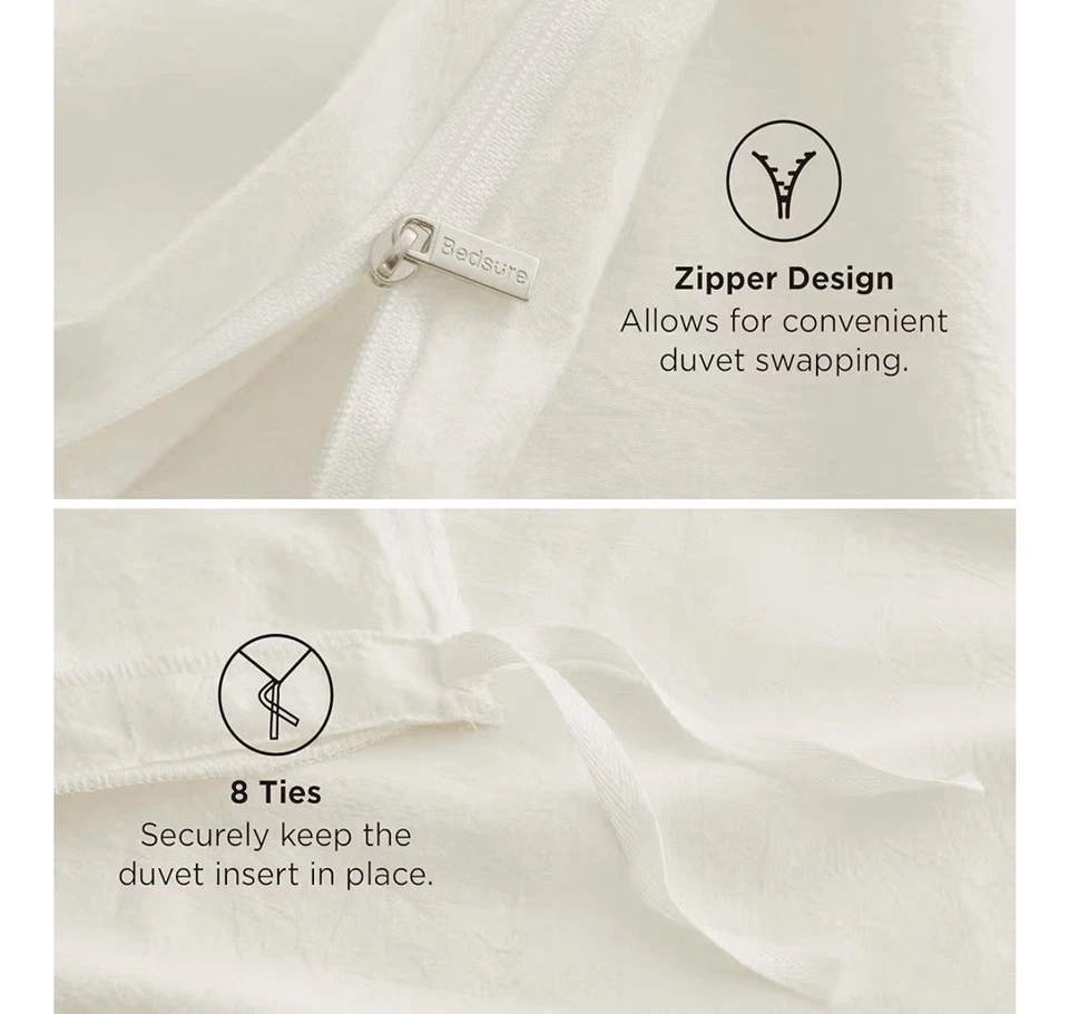 Bedsure - Edredón Completo, Color Crema Completo 100% Algodón Funda Nórdica Lavada. Foto 4 de 4