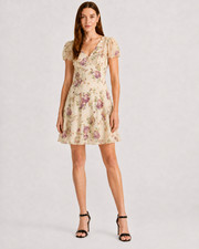 NWT Lauren Ralph Lauren Ivory Floral Puff Sleeve Fit & Flare Dress Size 10