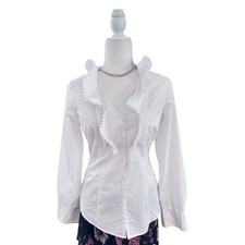 Ann Taylor LOFT White Ruffle Front Button Down Blouse Women’s Size 4