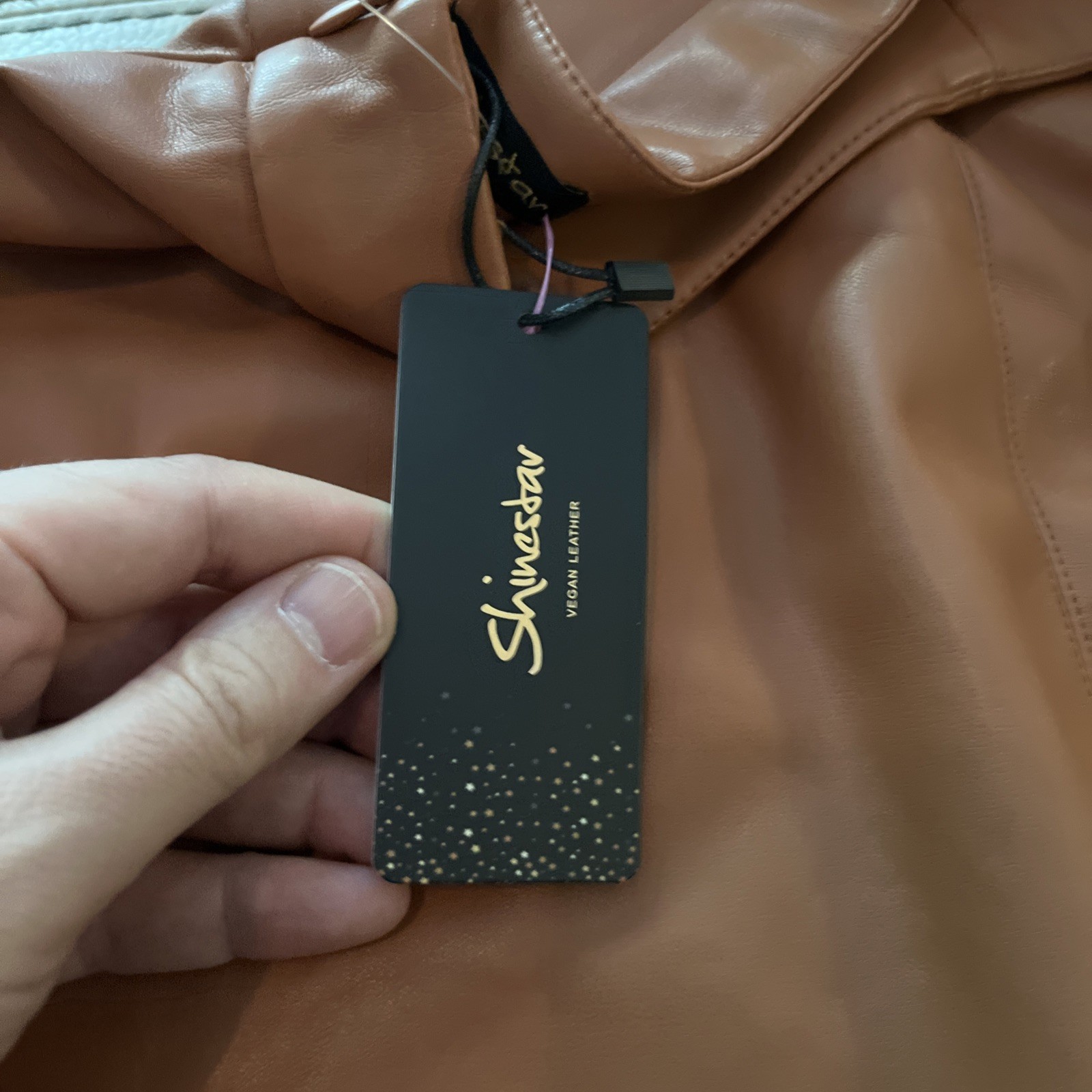 ShineStar Women's Brown Vegan  Leather Zip Mini Pencil Skirt Size L 