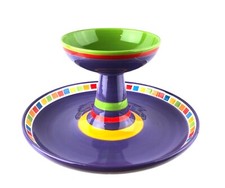 The Spring Shop 2011 Caliente Pedestal Chip & Dip Server Purple Green Yellow