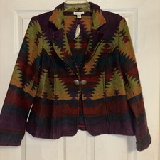 Vintage NWT Coldwater Creek Jacket Sz M Petite Southwest Aztec Concho Buttons