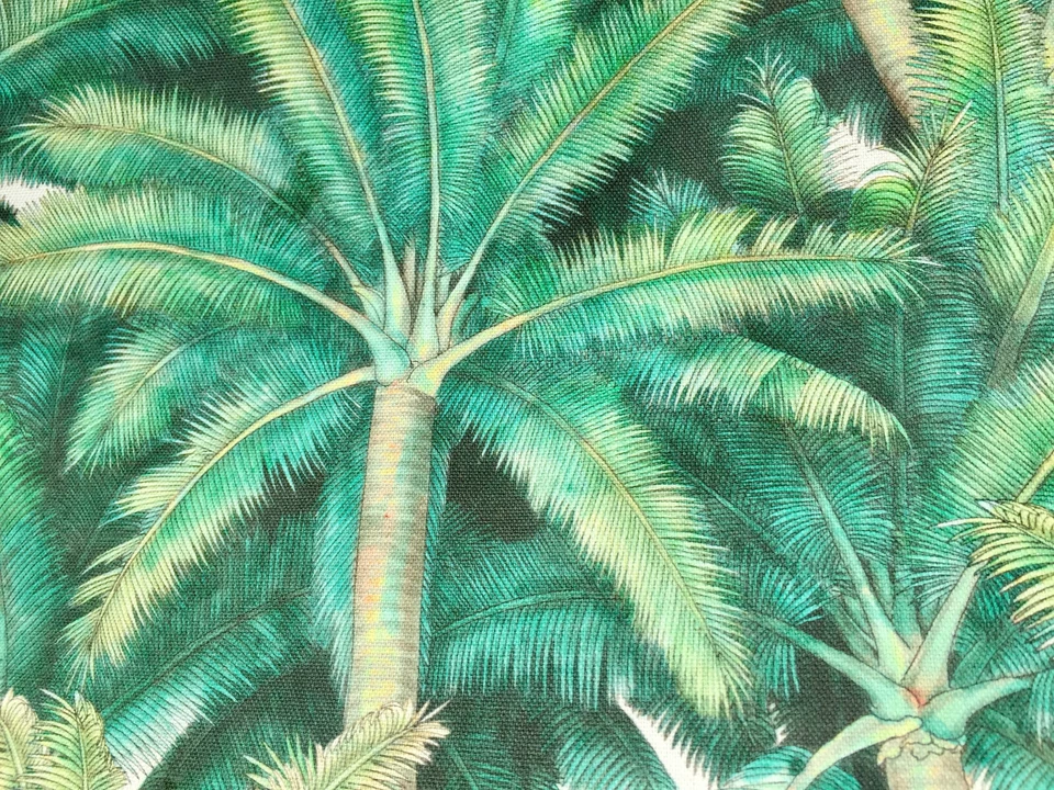 PALMS Palm Leaf Tree Fabric Tropical Leaves Curtain Material -136cm wide Green - Image 2 of 4