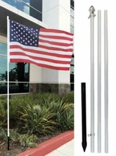 10ft White Aluminum Outdoor Flag Pole Kit Flagpole Kit Commercial Residential
