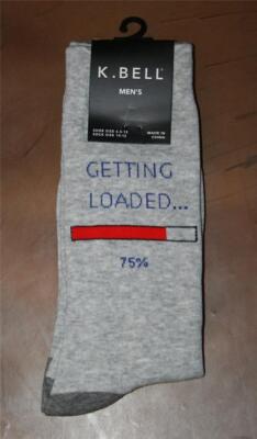 K. Bell Men's Getting Loaded Crew Socks 1 Pair Gray Shoe Size: 6.5-12 NEW Charge