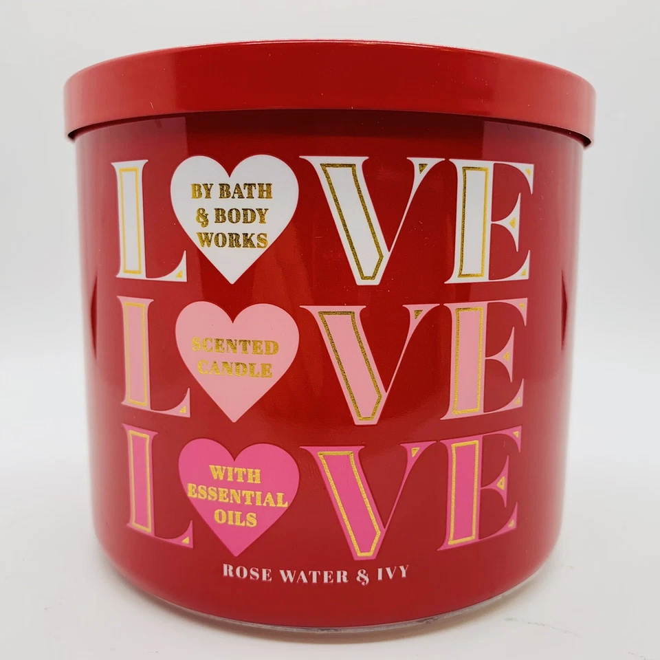 BATH & BODY WORKS "LOVE" ROSE WATER & IVY 3-WICK LARGE SCENTED CANDLE 14.5 OZ - Image 2 of 4