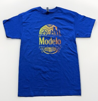 MODELO BEER DAY OF THE DEAD DOTD   SUGAR SKULL T-SHIRT SIZE M BLUE GOLD NEW