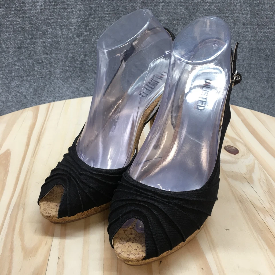 未上市 Kenneth Cole 高跟鞋女式 8.5 M 露跟露趾软木黑色面料 — 第 3/4 张图片