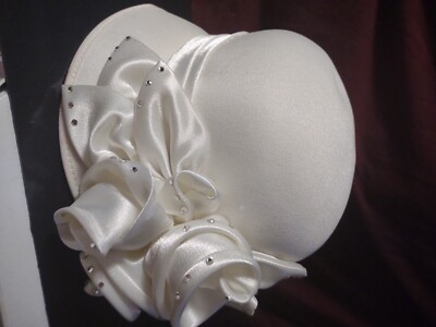 Mr. Song Millinery Designer Hat, Creme Color, Bow & Border Brim Trimmed in Rhine Mr Song Millinery - Etsy main image 3
