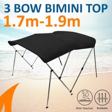 3 Bow 1.7m-1.9m Black Boat Bimini Top Canopy Cover w/ Rear Poles & Sock