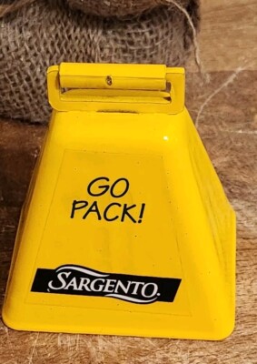 Vintage Green Bay Packers Game Day RING THE COWBOYS BELL Sargento Cow Bell Gold 