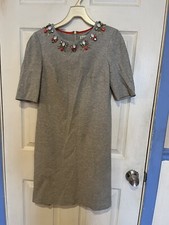Eliza J Shift Dress 4 Gray Heather Metal Edged Rhinestones Beads Office Siren