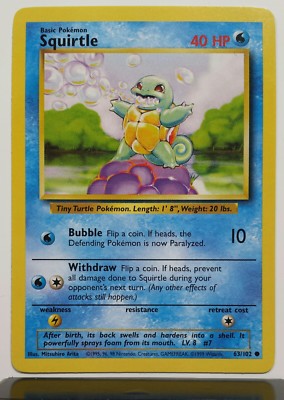 Squirtle 63/102 - NM / M - Base Set Pokemon Card - $2 Combined