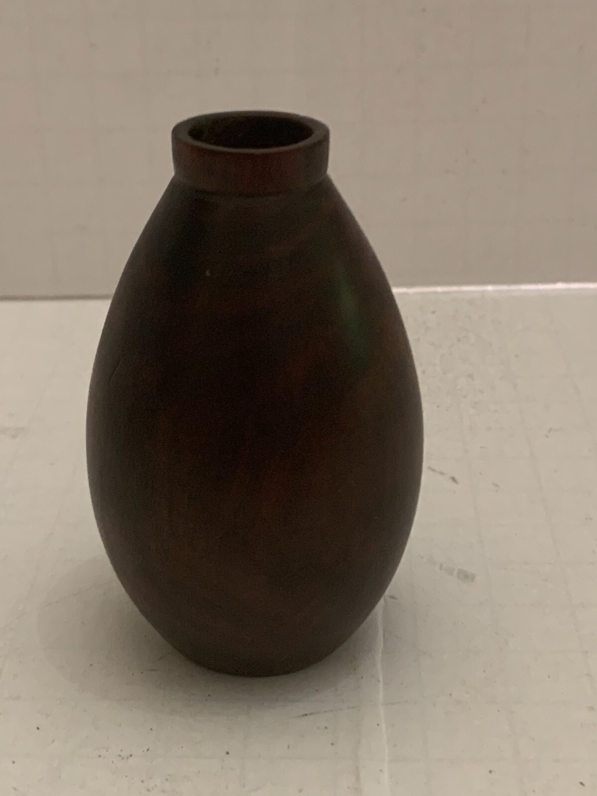 Vintage Wooden Small Wooden Flower Vase with Mother Of Pearl Rose Inlay