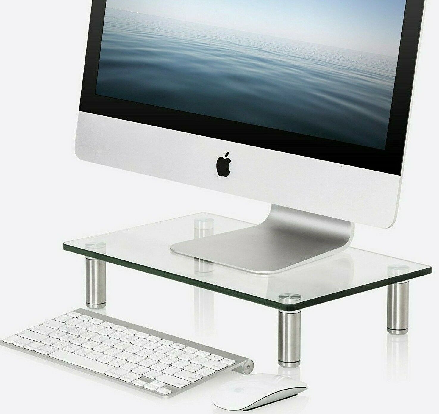 FITUEYES Clear Glass Monitor Riser Desktop Stand ✪NEW✪ DT103801GC iMac XBOX PS4