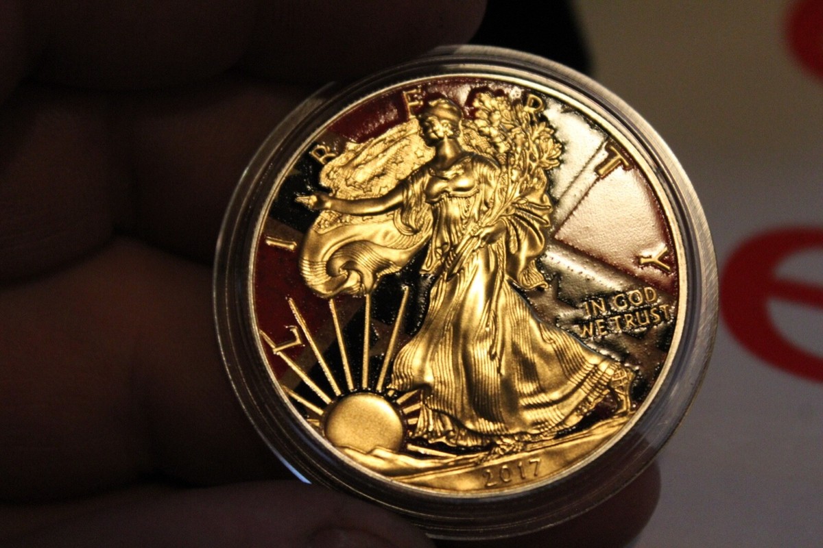 2017 CONFEDERATE 1OZ. COLORED AND GOLD GILDED AMERICAN LIBERTY