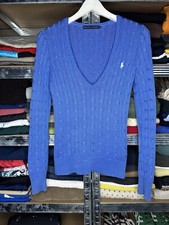 Vintage Polo By Ralph Lauren Blue Thick Cable Knit Sweater Size M