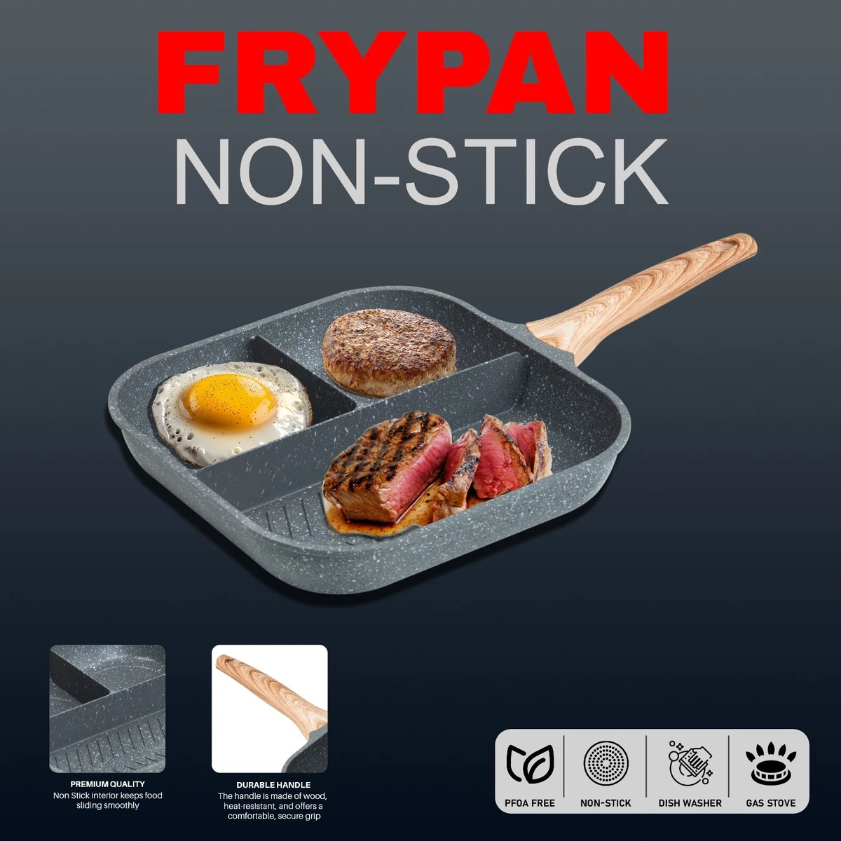 Sartén Antiadherente Freír Multi Sección 3 en 1 Parrilla Desayuno Sartén Tortilla Grande