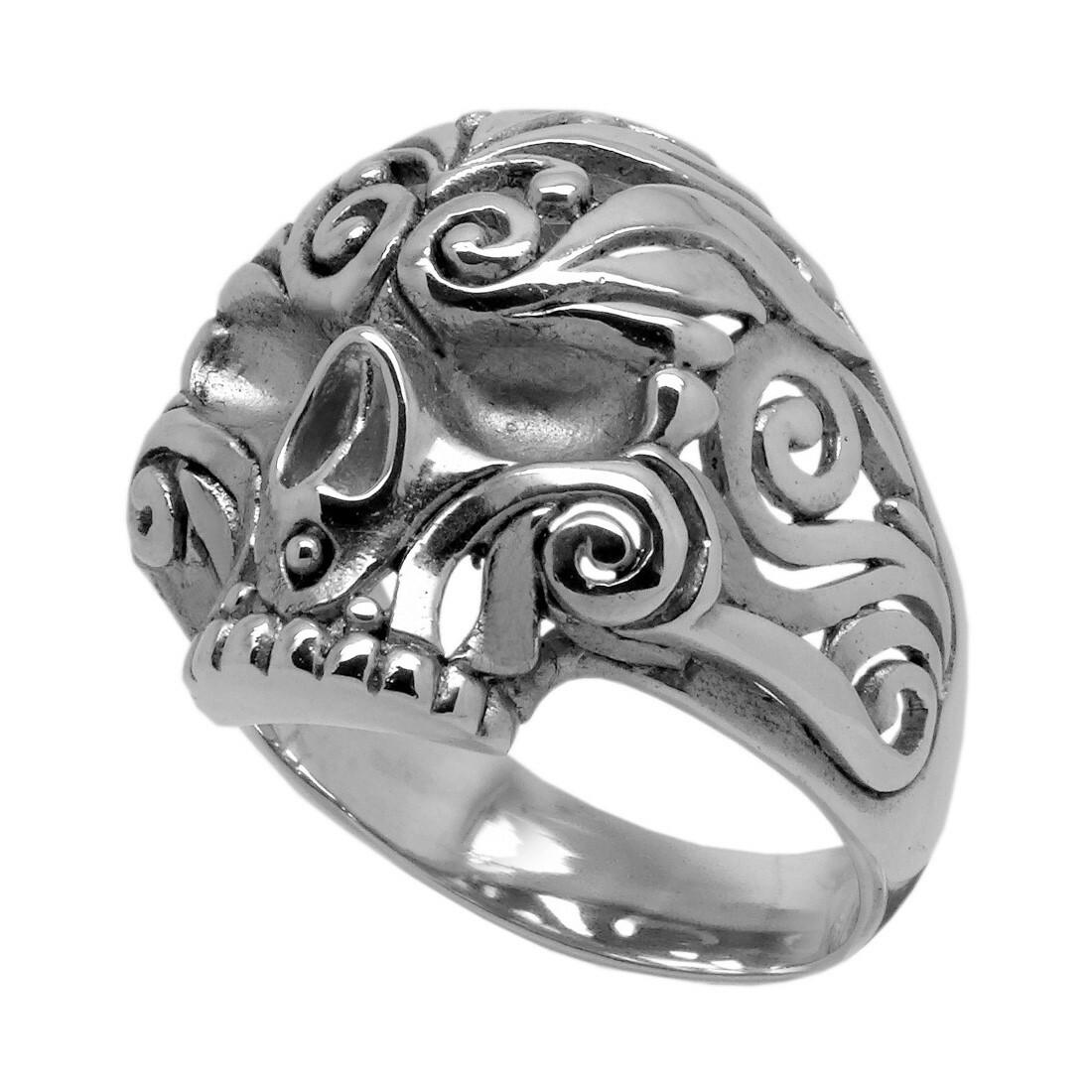Sugar Skull Mexican Biker Ring Sterling Silver .925 Men Half Jaw 