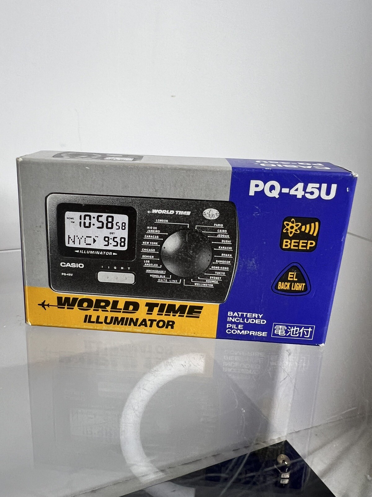 Vintage Casio PQ-45U Mini Illumination Travel Alarm Clock World Time Zones