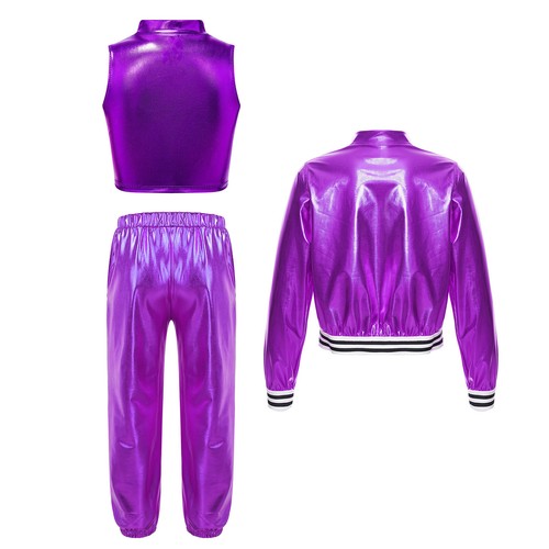 Kids Girls Jacket Vest With Pants Workout Dance Outfit Skating Tracksuit Active - Picture 41 of 51
