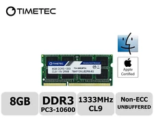 Timetec 8GB DDR3 1333MHz PC3-10600 Non-ECC 1.5V 2Rx8 SODIMM Apple Memory RAM