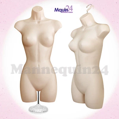 DISPLAYTOWN One FEMALE TORSO MANNEQUIN - Flesh Women Dress Form w/ Stand & Hook for Hanging