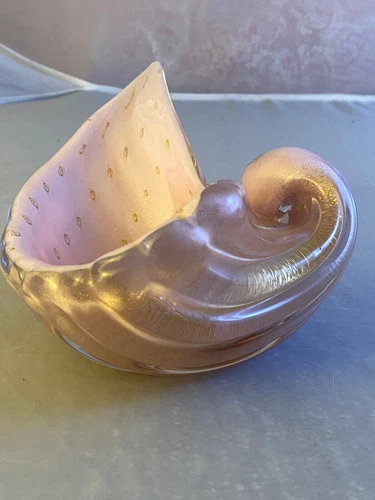 Mid Century Alfredo Barbini Exquisite Murano Pink And Gold Sea Shell