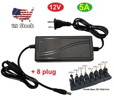 AC 100-240V to DC 12V 5A Power Supply Adapter Charger with 8 Sizes DC Plug Tips