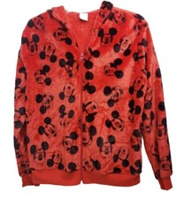 Disney Mickey Mouse Print Hoodie Junior 7-9 Medium Jacket Zip Red  Black Soft