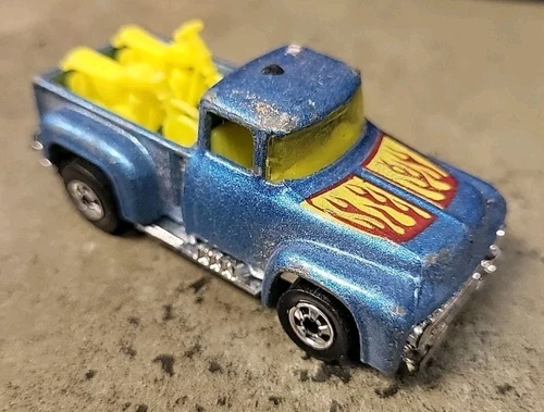 Vintage 1973 Hot Wheels Diecast Blue '56 Ford Pickup Truck with Motorcycles