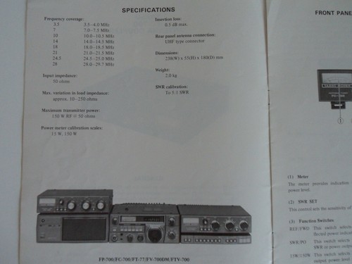 YAESU FC 700 (INSTRUKCJA OBSŁUGI).............RADIO_TRADER_IRLANDIA. - Zdjęcie 4 z 5