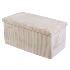 Cream Folding Ottoman Box Storage Bench Double Footrest Corduroy Ribbed Homeware