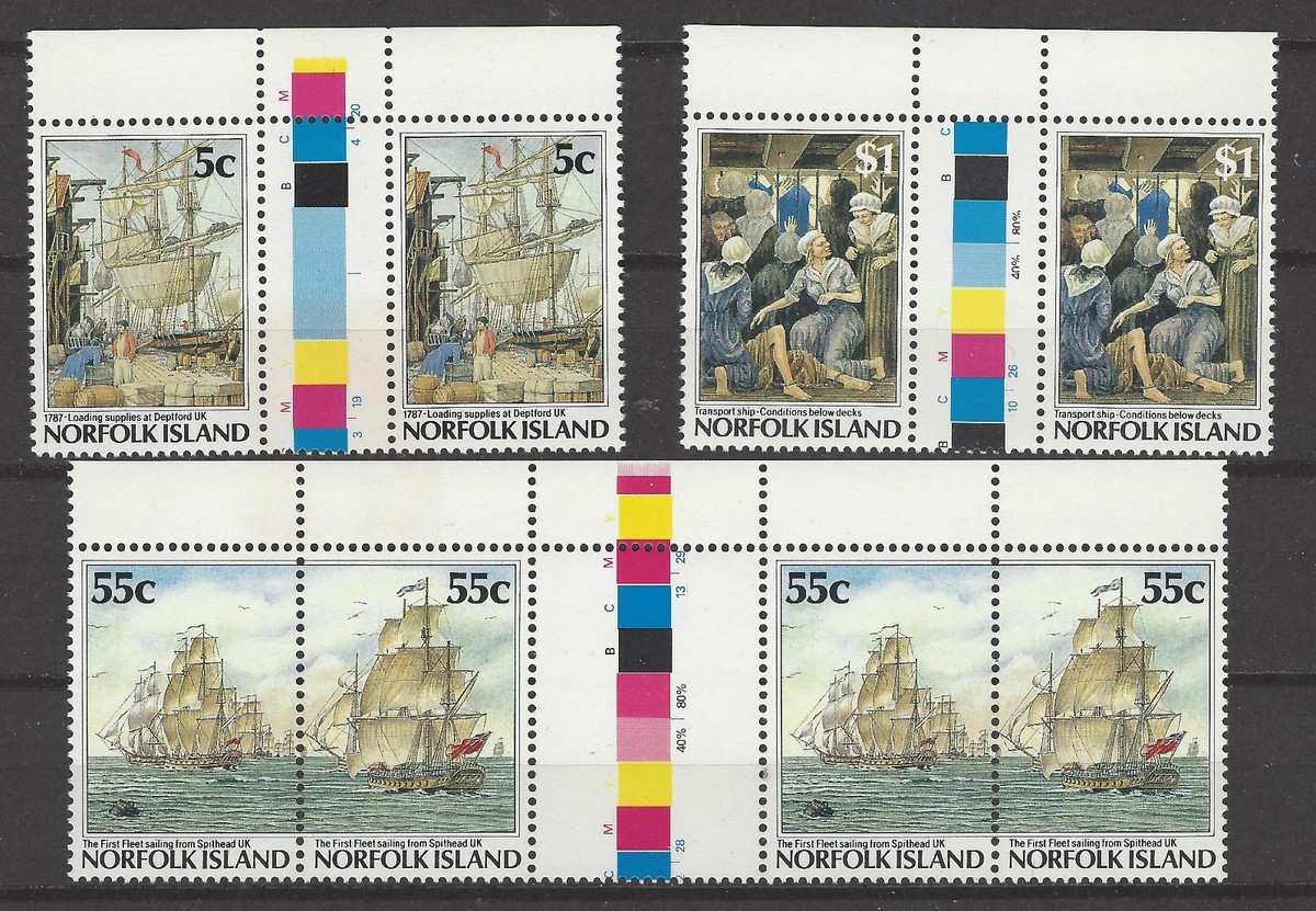 NORFOLK ISLAND # 417-419a, MNH SETTLEMENT BICENTENNIAL, Gutter