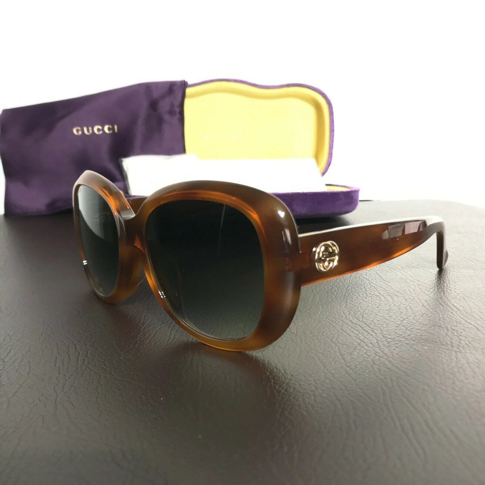 Lunettes de soleil Gucci authentiques rares femmes marron GG140SA Pas de sac ceinture robe
