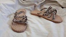 Like New AU12 EU43 Brown and Wild Leopard Print Slide On Sandals Flip Flops
