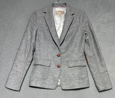 Banana Republic Hacking Jacket Gray Blazer Womens 2 Wool Elbow Patch